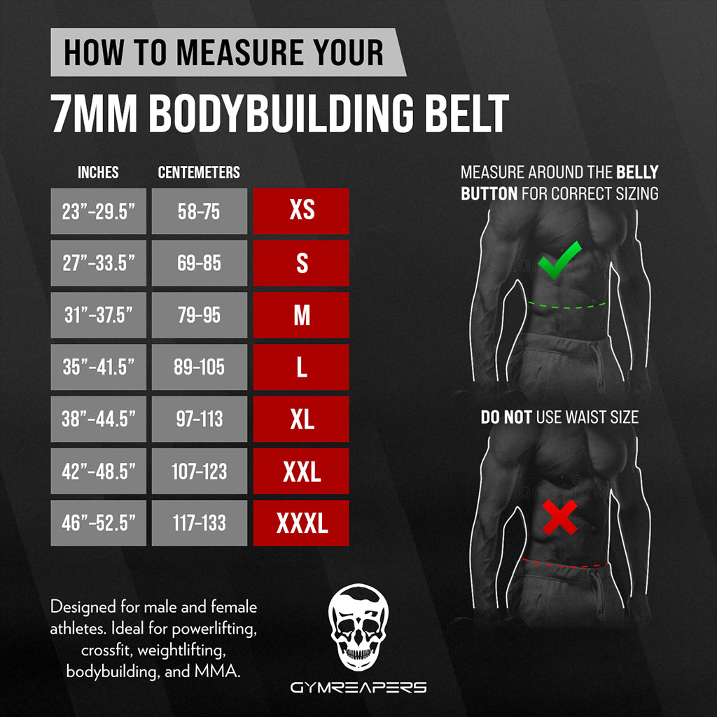 7mm body building belt size chart